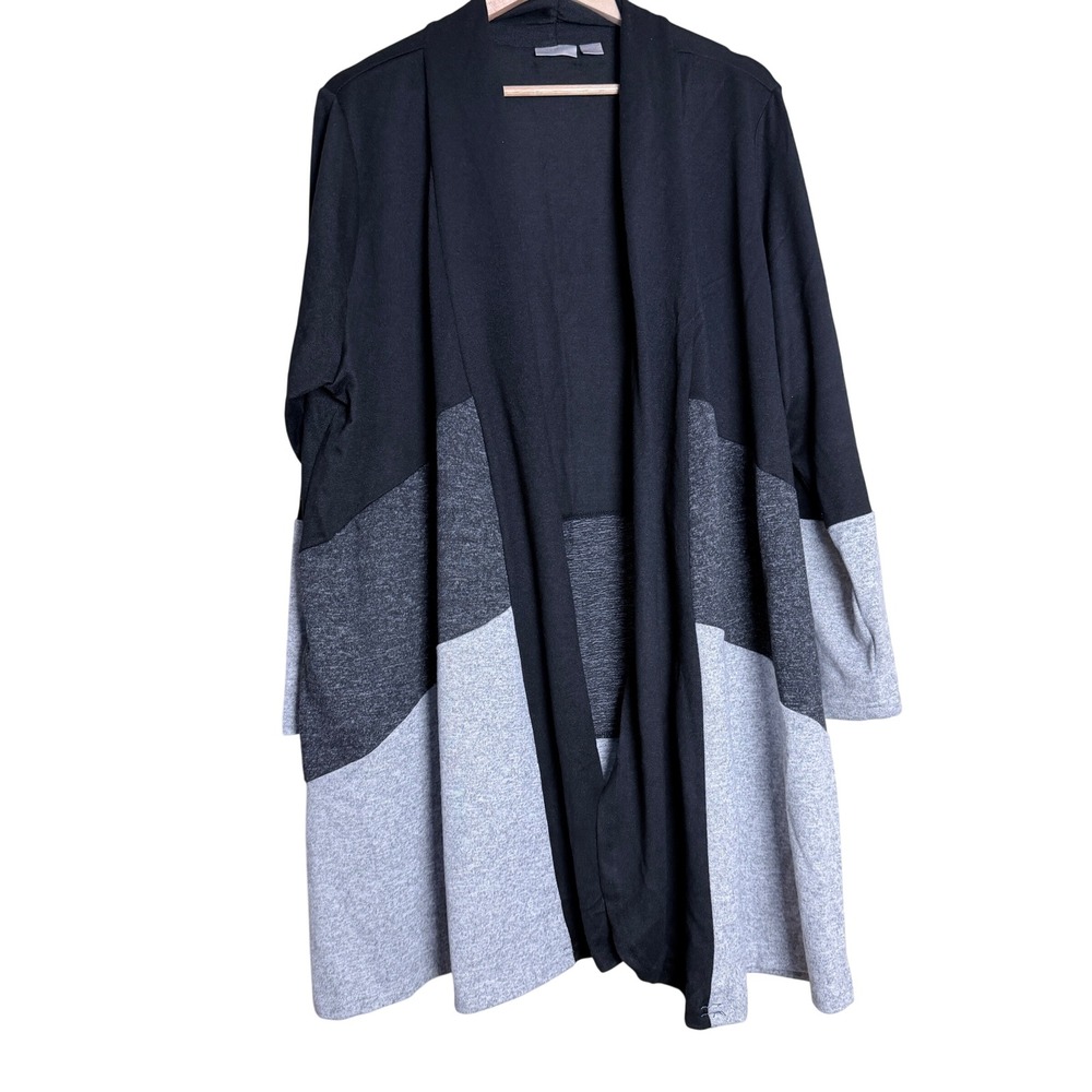 Avenue Plus Size Colorblock Open Front Duster Cardigan Sweater 22/24 Black Grey